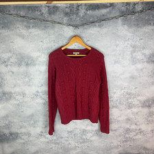 Women  s Barbour Cable Knit Sweater Deep Red Lambswool Size 12 UK Pullover
