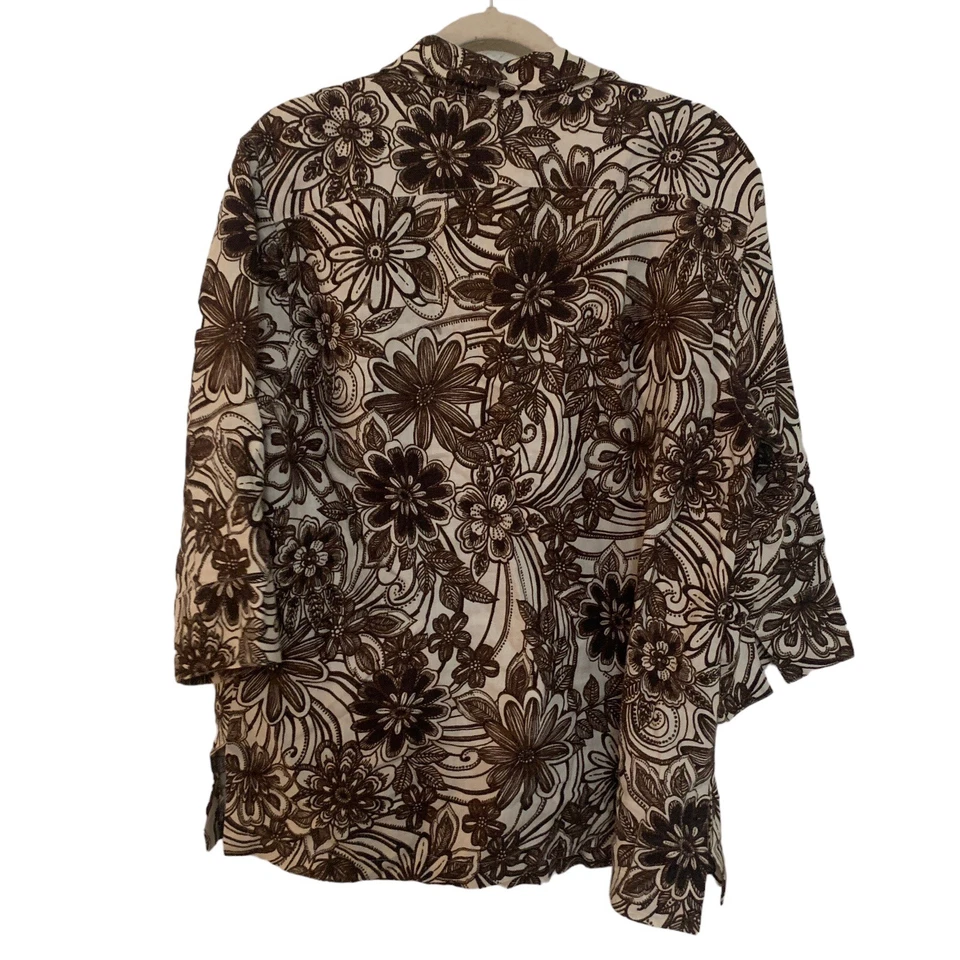 Chicos Top XL 多色花卉纽扣衬衫亚麻艺术穿 Lagenlook — 第 4/4 张图片