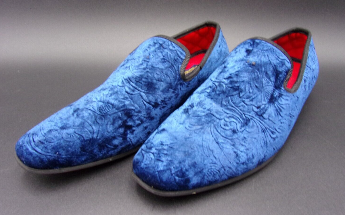 La Milano Mens Shoes Size 8.5 Blue Crushed Velvet Loafers  display picture 1