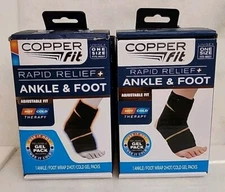 2-COPPER FIT ANKLE & FOOT RAPID RELIEF UNISEX -ONE SIZE ADJUSTABLE FIT HOT/COLD.