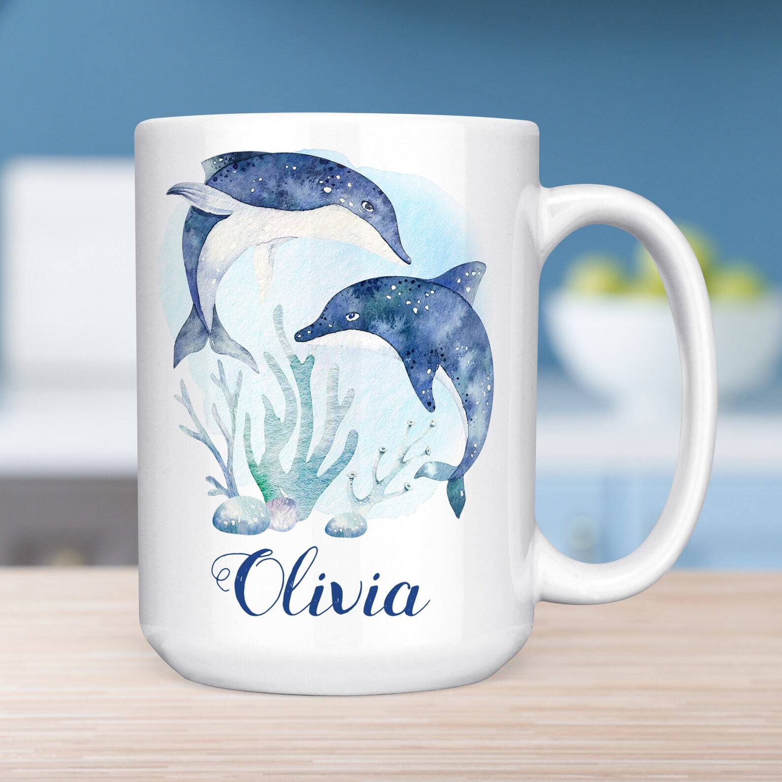 Dolphin Personalized Name Coffee Mug Microwave Dishwasher Safe Ceramic Cup