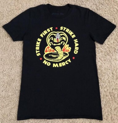 Cobra Kai Strike First Strike Hard No Mercy Men's Black T-Shirt Size Small