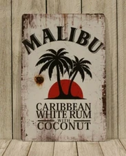 Malibu Tin Metal Sign Coconut Liqueur Rum Bar Liquor Store Rustic Vintage Look