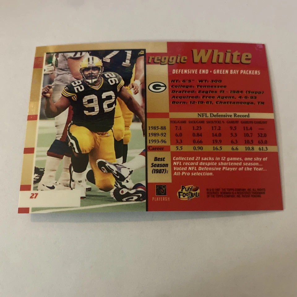 Reggie White HOF Packers  1997 Bowmans Best #27   - Image 2 of 2