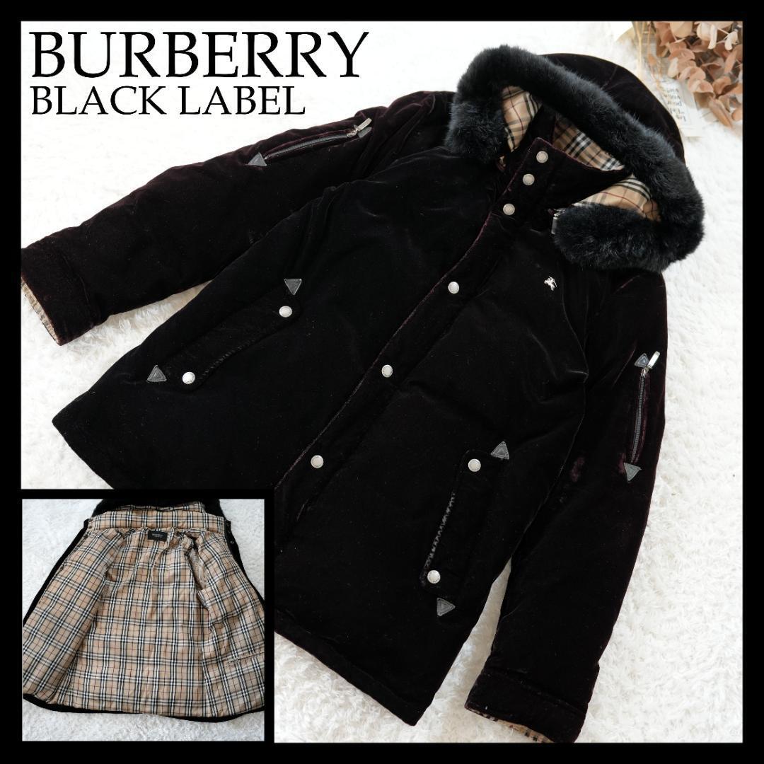 Burberry Black Label Velvet Down Jacket with Fur Nova Check Lining M KI241105043