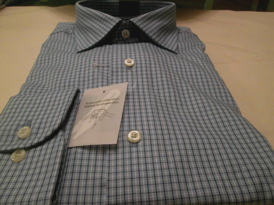 CAMISA DE VESTIR BLACK LABEL SAKS 5TH AVE - CORTE AJUSTADO AZUL A CUADROS - $145-16,5 Foto 2 de 4
