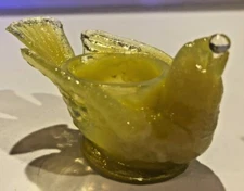 Vintage DEGENHART Yellow Custard Glass Bird & Berry SALT CELLAR MINT!