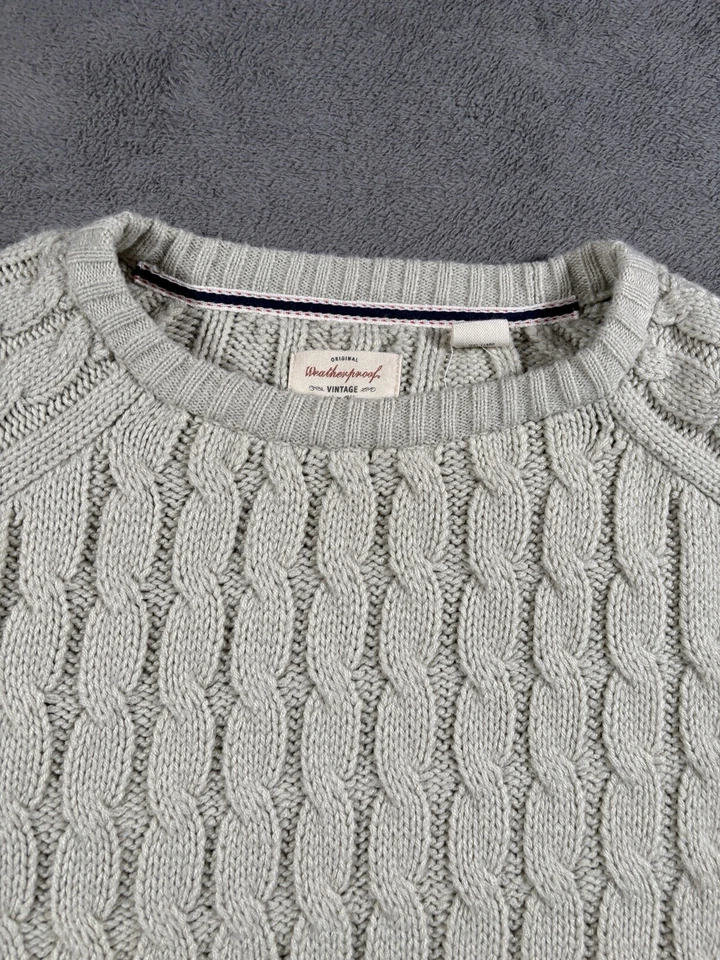 Fisherman Cable Knit Sweater Mens XL Beige Crew Neck Acrylic Chunky Weatherproof - Image 3 of 4