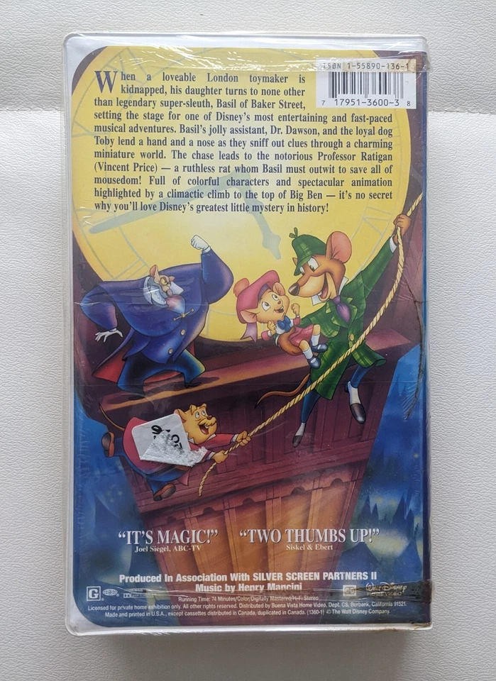 Rare 💎 Black Diamond Walt Disney Classic The Great Mouse Detective Vhs Tape - Image 2 of 4