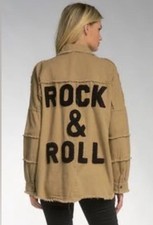 Elan Women’s Distressed Frayed Rock & Roll Jacket Shacket Stone Size S