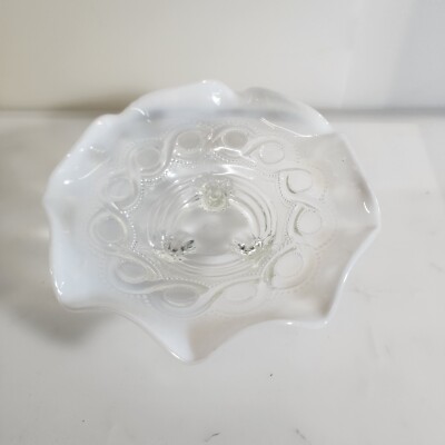 Beaded Drape Pattern  Jefferson Northwood Clear Opalescent Glass 3 Footed Bowl 