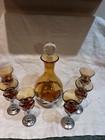Art Deco amber glass Farber Bros Krome Kraft decanter 6 cordial glasses Vintage — photo 3