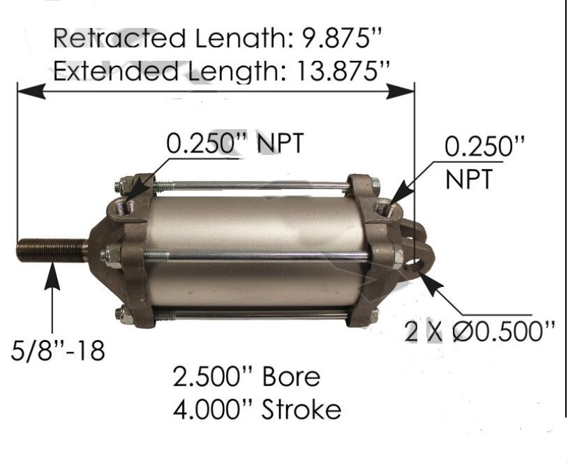Dump Truck Locking Tailgate Air Cylinder H/D 21/2" Diameter x 4