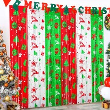 Foil Fringe Curtains - Christmas Themed Red Silver Green - 3.3 x 6.6 ft Photo...