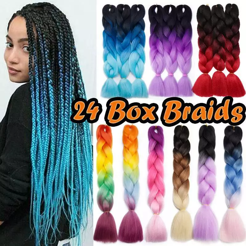 NATURAL BEAUTY Synthetic Braiding Hair Bundles Ombre Twist Braiding Hair  Fiber Jumbo Hair Extensions for Women (3 Bundles, Purple-Lake Blue-Light