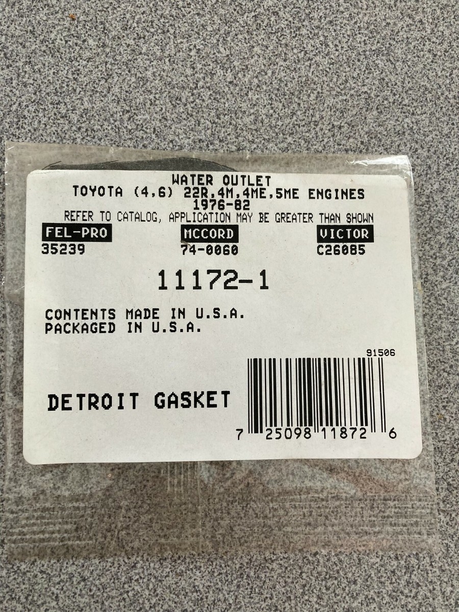 Detroit 11172 FelPro 35239 Mccord 74-0060 Victor C26085 Coolant