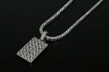 Ice Out Diamond Dog Tag w/ 3mm Tennis Chain Necklace - 100% Genuine 925 Silver