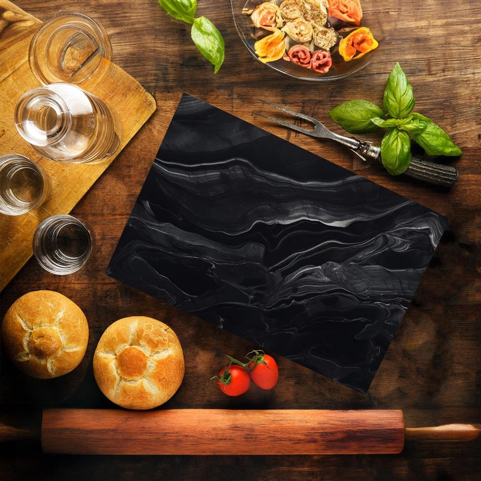Tábua de corte de vidro de mármore preto presente decorativo pedra granito marmoreado... - Imagem 2 de 4