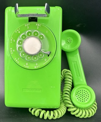 Vintage MCM Stromberg Carlson Lime Bright Green Rotary Wall Telephone Tested