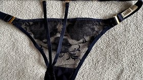 Bordelle thong, dark blue floral design, size S
