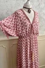 MADE IN ITALY Rose Pink Lagenlook Flared Arm Summer Beach Midi Dress 10/12