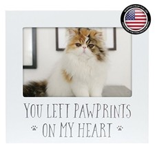 Pet Memorial Photo Frame 4x6 White Wooden for Dog Cat Pawprints Sentiment