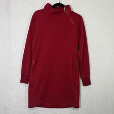 Athleta Cozy Karma Asym Sweatshirt Dress Women  s M Red Mock Neck Pockets Casual