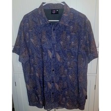 Psycho Tuna Tiki Totem Hawaiian Shirt Surfboard Print Button Up Blue L
