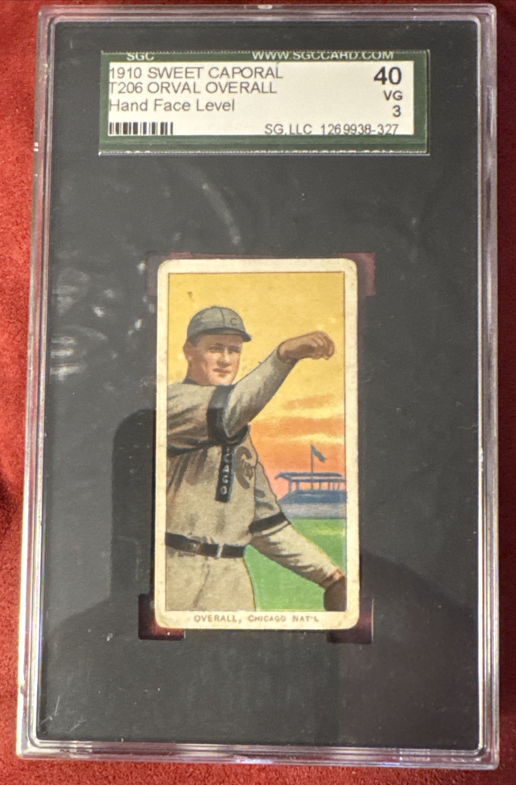 1910 T206 Orval Overall Hands Face Level Chicago Sweet Caporal SGC 40 VG 3 card