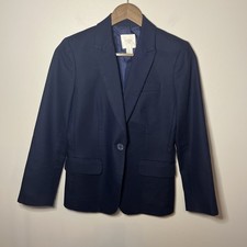 J. Crew Suiting Single Button Navy Blue Blazer 100 Cotton Sz 0 Career Academia