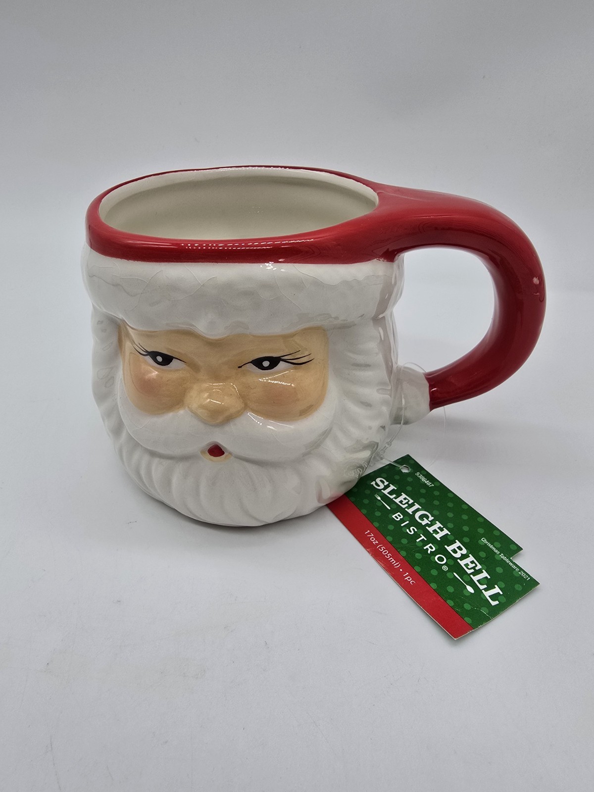 Santa Clause Sleigh Bell Bistro Figural Santa Mug 17 OZ Christmas New