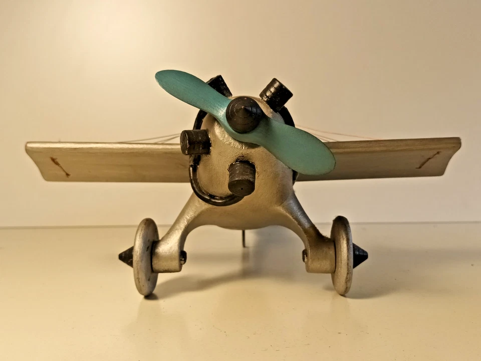 MODELLO IN LEGNO DI AEREO ITALIANO MONOPLANO A ELICA ANNI '30 - 28X24X10 cm - Immagine 4 di 4