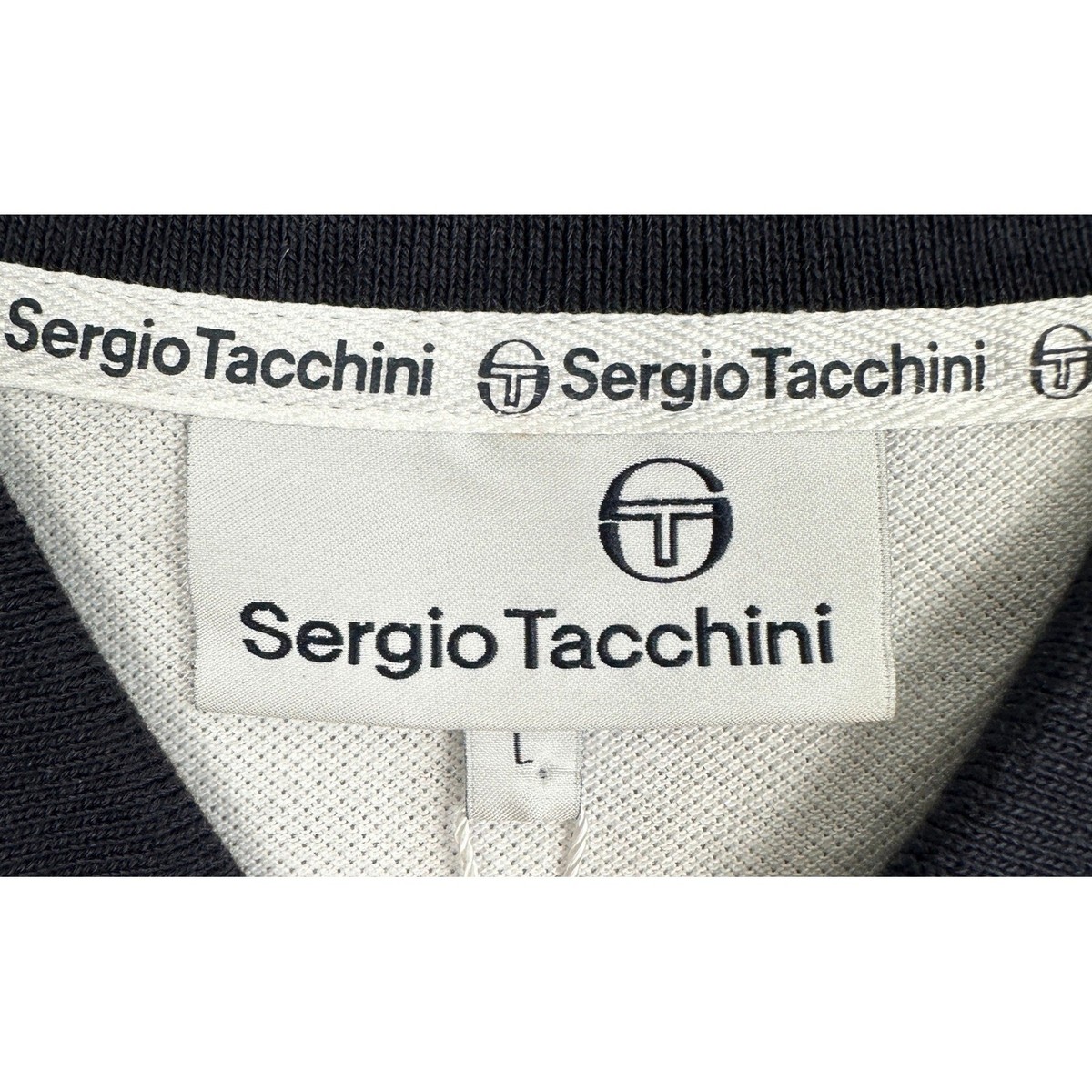Sergio Tacchini Polo Shirt Mens Large White Striped Slim Fit