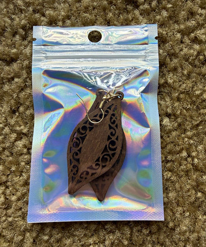 Brown Wooden Leaf Dangle Drop Hook Earrings