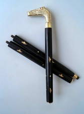 Brass Horse Head Wooden Walking Stick Folding Cane Vintage Antique Style Mens
