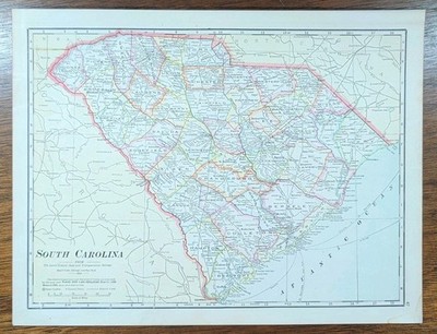 Vintage 1911 SOUTH CAROLINA Map 11''x15'' Old Antique Original SPARTANBURG SUMTER