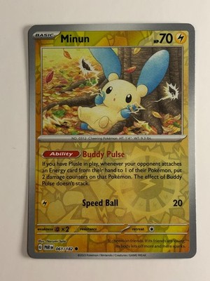 Pokemon TCG Paradox Rift Reverse Holographic Minun 061/182 Near Mint