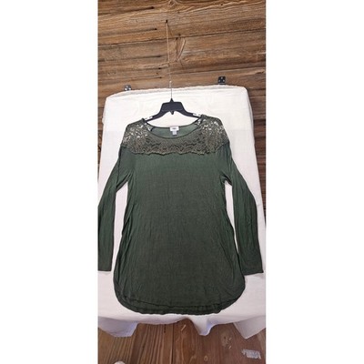 Old Navy Womens XL Olive Green Lace Shoulder Long Sleeve Rayon Tunic Top