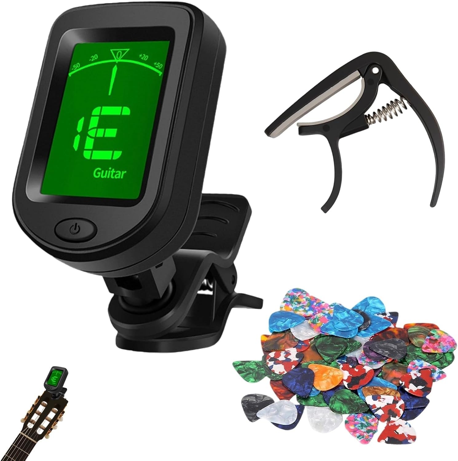 Electric Guitar Tuner and Guitar Capo Acoustic Set with 20 Random Color Guitars