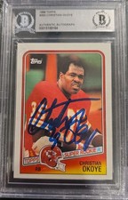 Christian Okoye 1988 Topps Rookie Card #363 Beckett Authentic IP Auto - Chiefs. rookie card picture