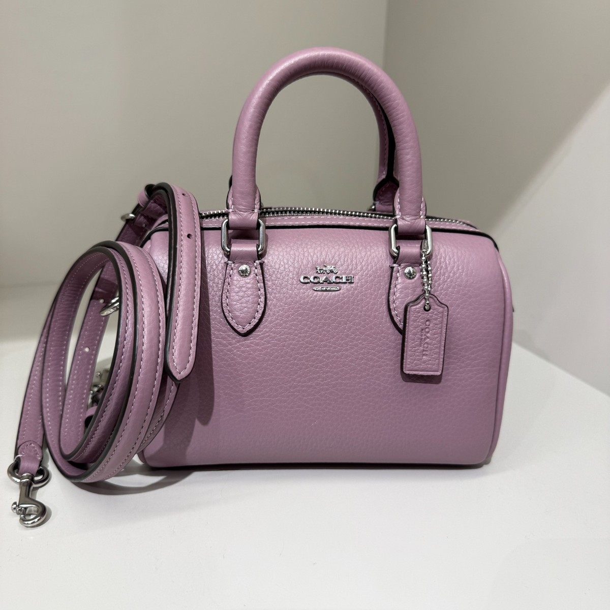 Coach Mini Rowan Crossbody Bag CW328 pebbled leather/Silver
