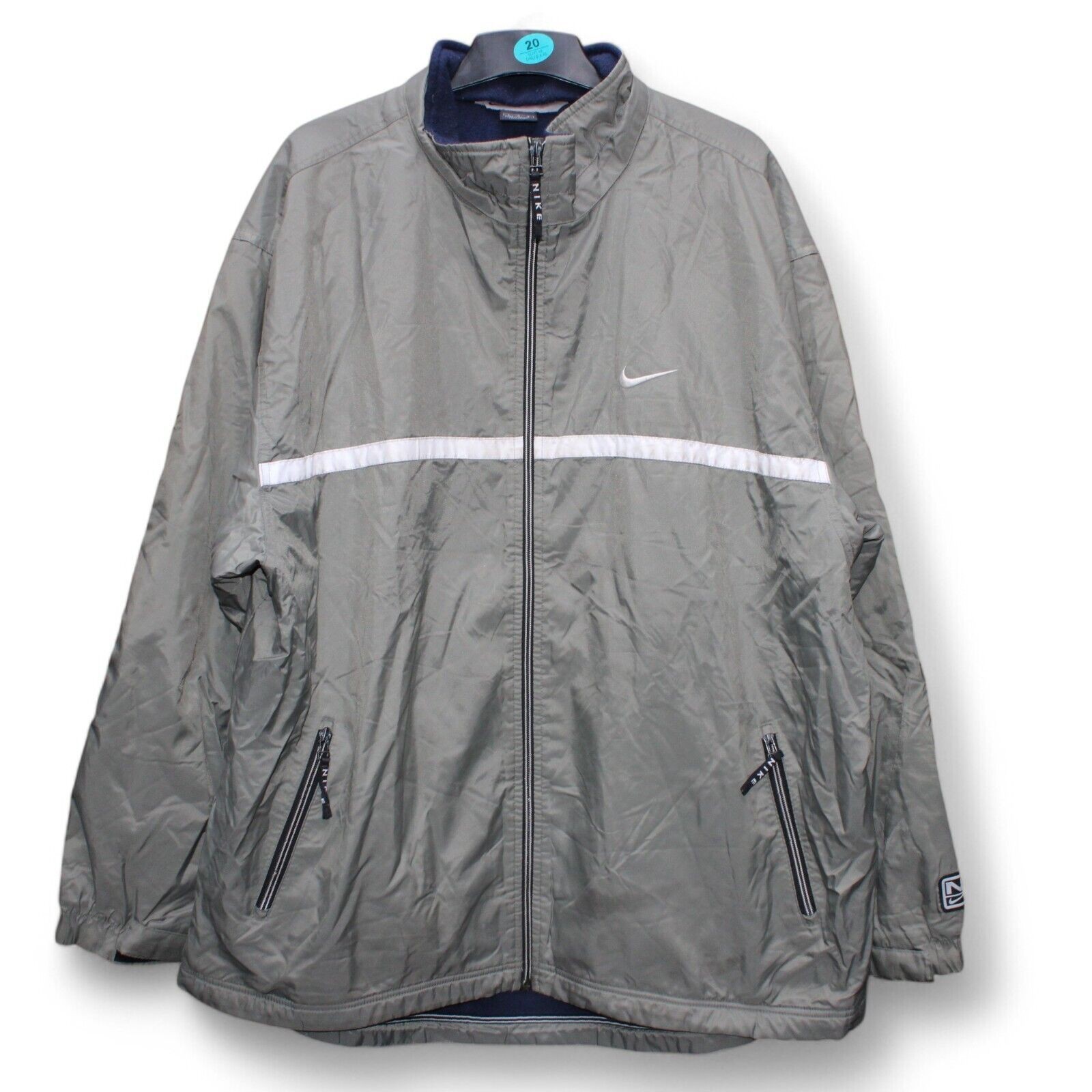 Vintage Nike Jacket Mens XL Silver Warm Fleece Lined Y2K Coat Adult Sports Zip