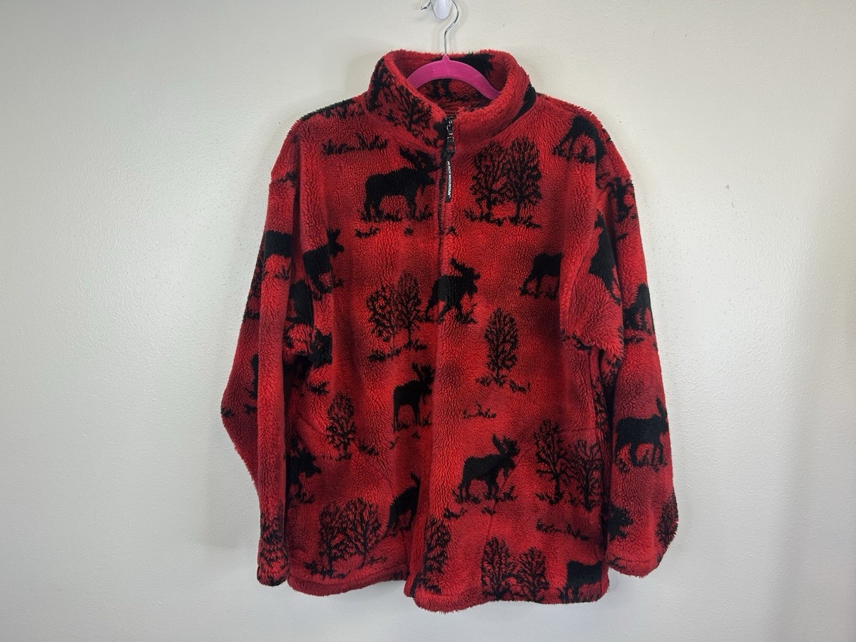 Vintage 90s Black Mountain Red Black Fleece Jacket Full Zip Mens M 