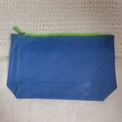 Monat Travel Cosmetic Bag Blue Lime Green zippered pouch toiletries makeup EUC