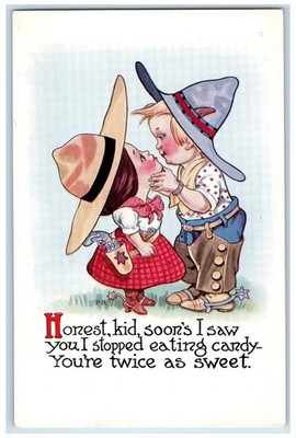 Gibson Postcard Cowgirl Cowboy Romance Honest Kids c1910's Posted Antique