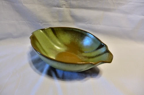 Vintage Frankoma Pottery Bowl #201 Prairie Green & Brown Fruit Bowl
