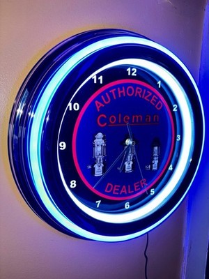 Coleman Camping Lanterns Sporting Goods Store Neon Style Retro LED Clock Sign