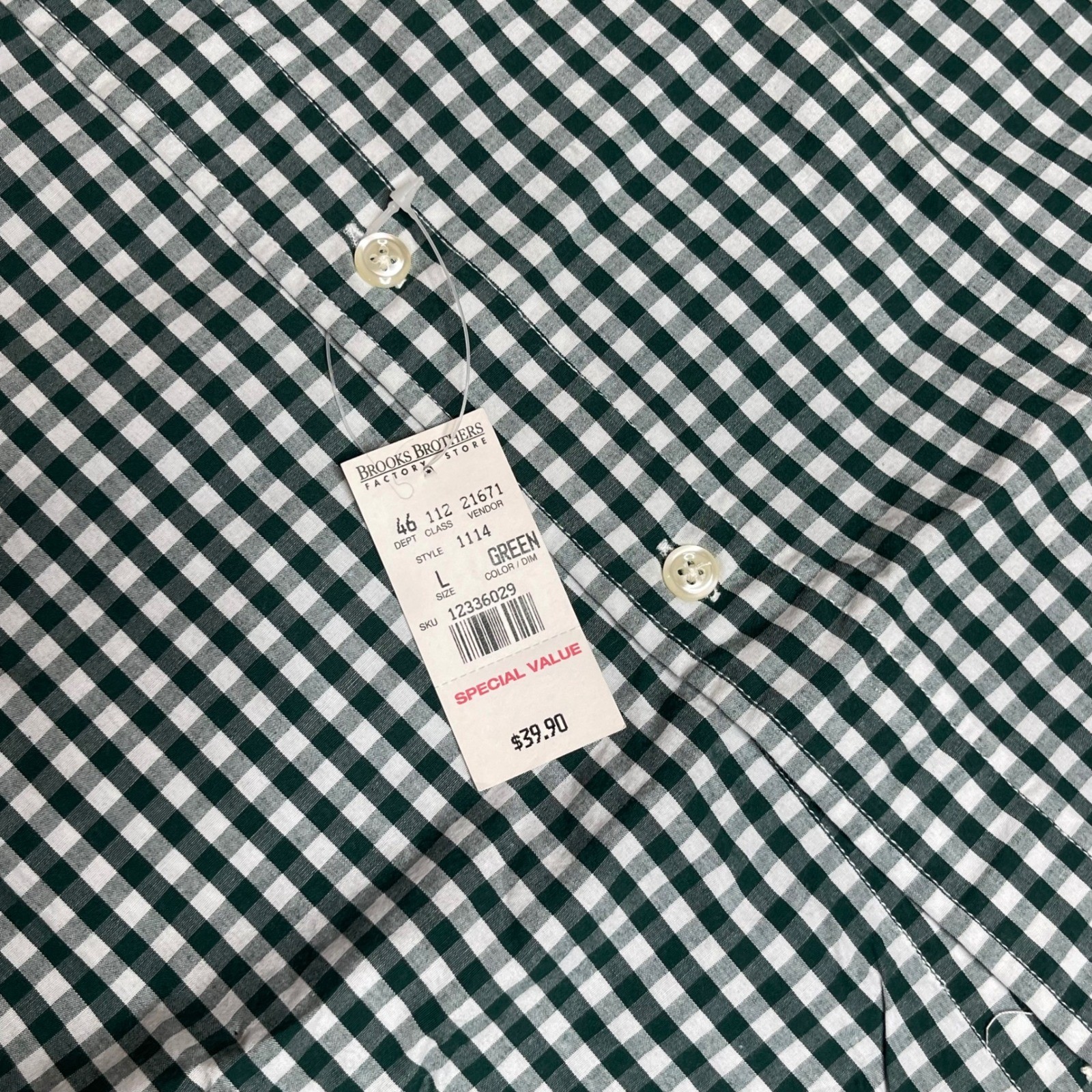 Vintage NWT 80 90s Brooks Brothers Mens Green Oxford Gingham Sport Shirt LARGE thumbnail 6
