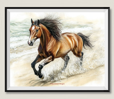 Horse running at Beach 2 - Chart Counted Cross Stitch Patterns Needlework DMC