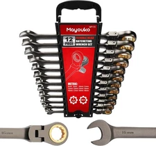 12PCS Metric Flex Head Ratcheting Wrench Set 8-19mm 72-Tooth Ratchet Combination